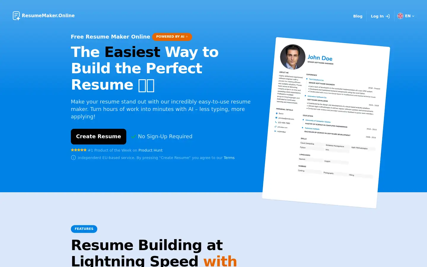 Screenshot of resumemaker.online