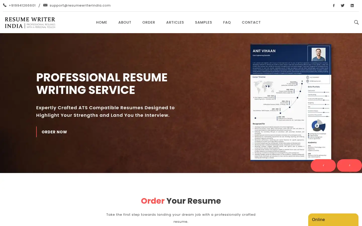 Screenshot of resumewriterindia.com