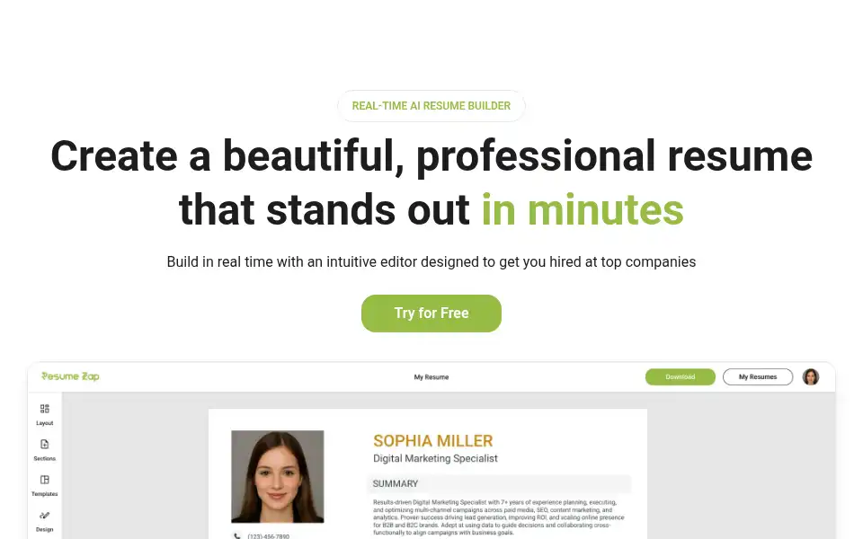Screenshot of resumezap.io