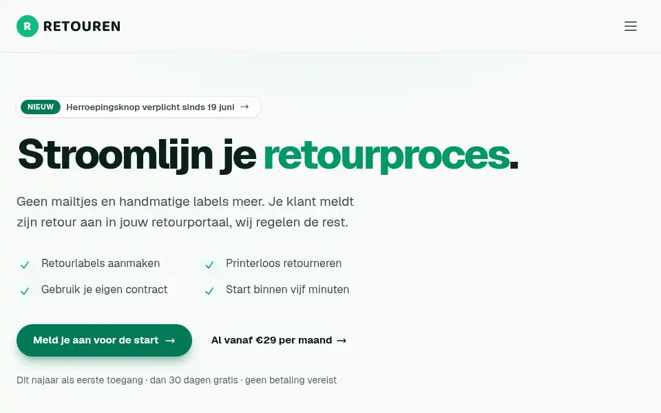 Screenshot of retouren.nl