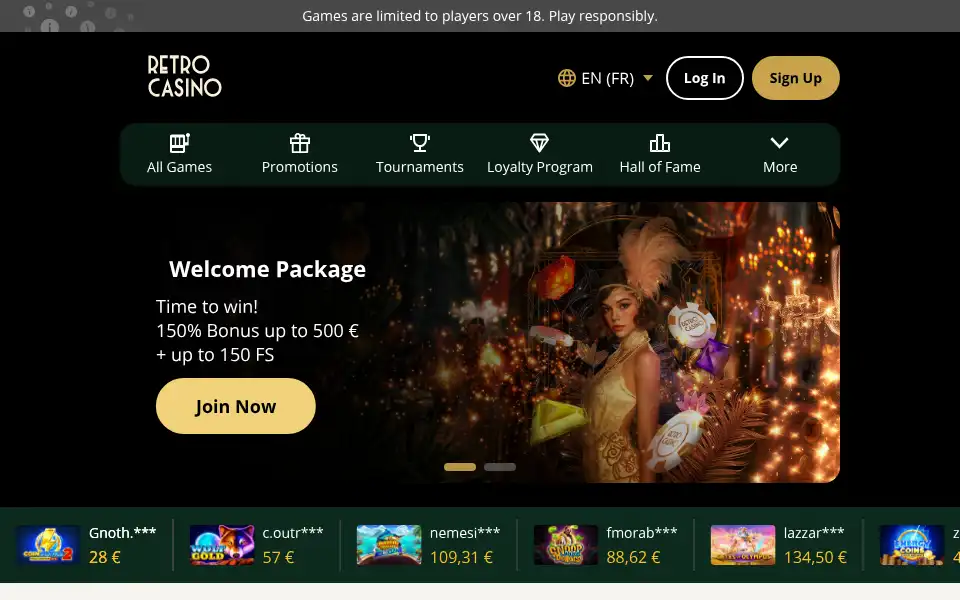 Screenshot of retrocasino.com