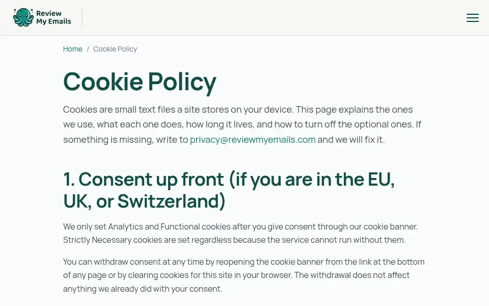 Screenshot of reviewmyemails.com
