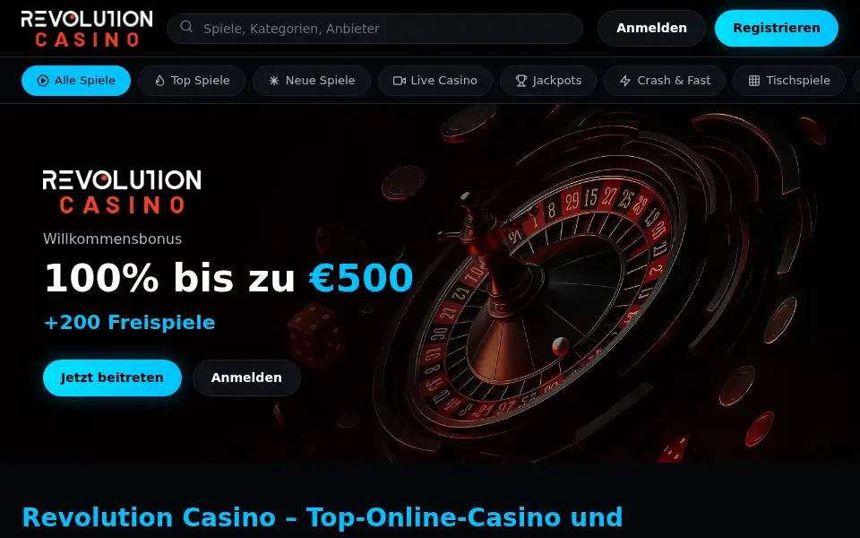 Screenshot of revolutioncasinode.org