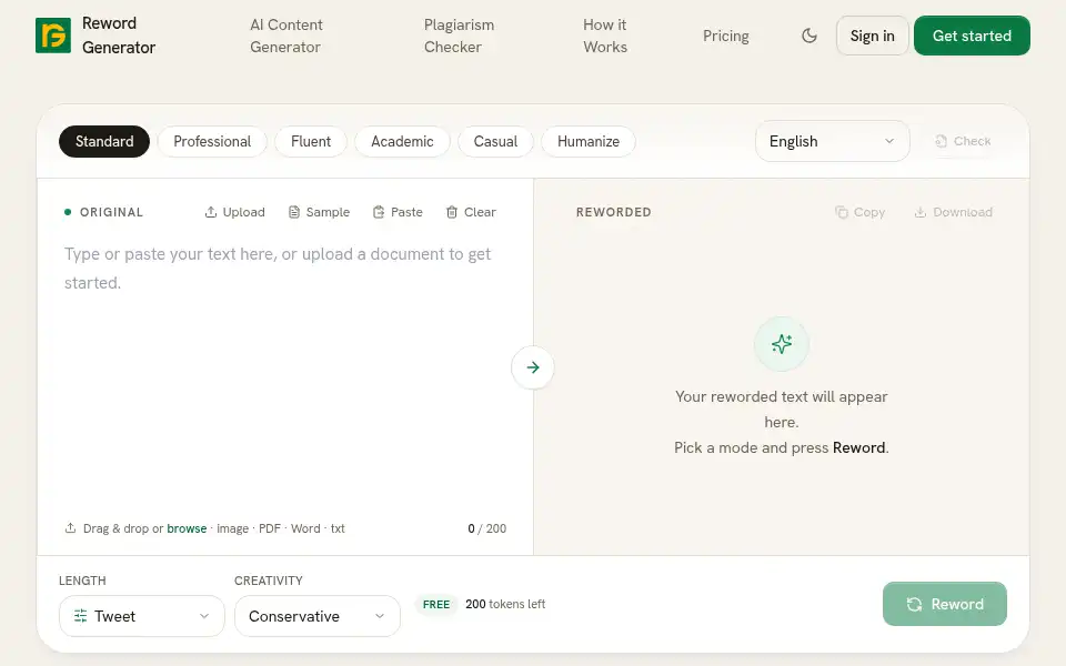 Screenshot of rewordgenerator.net
