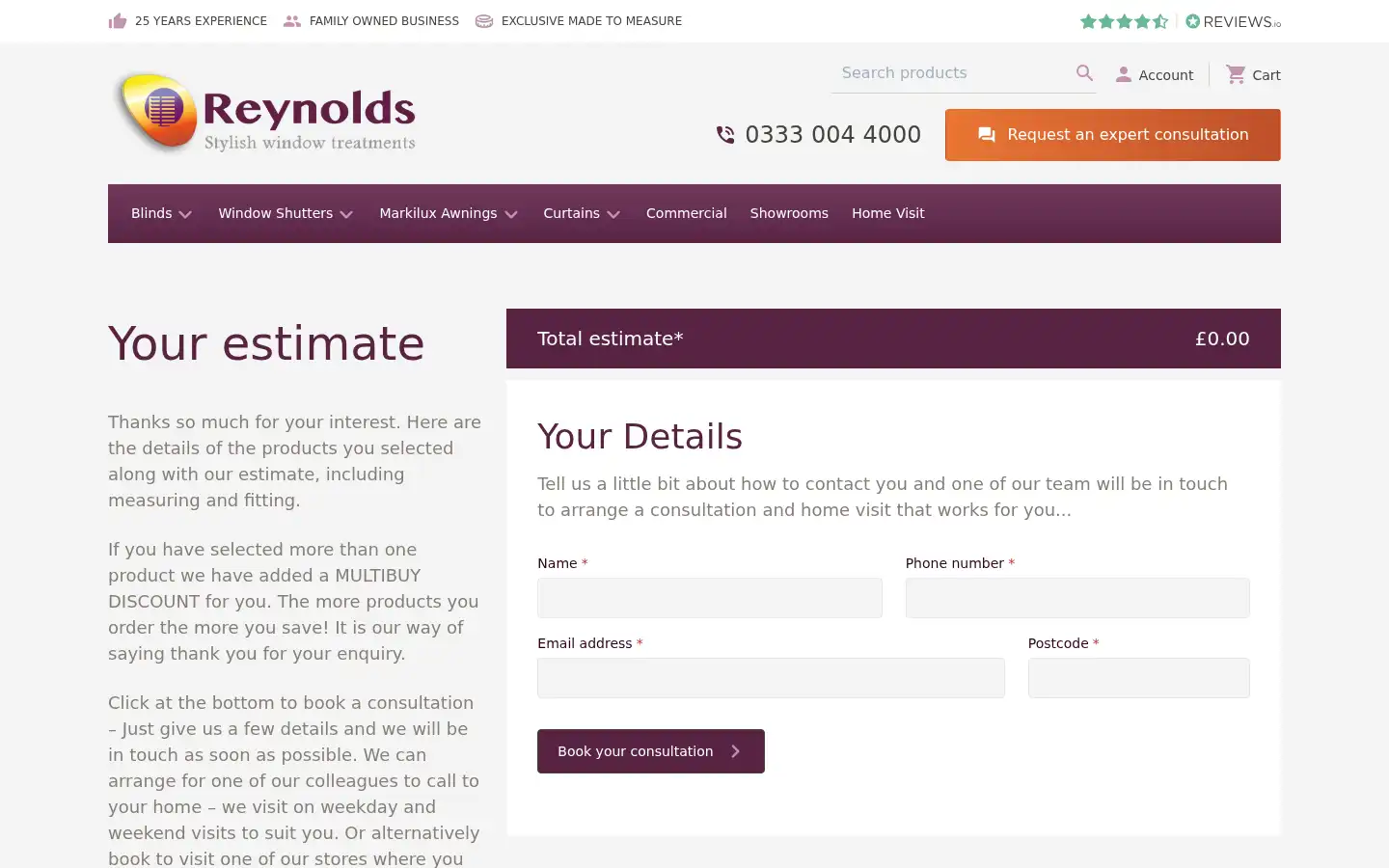 Screenshot of reynoldsblinds.co.uk