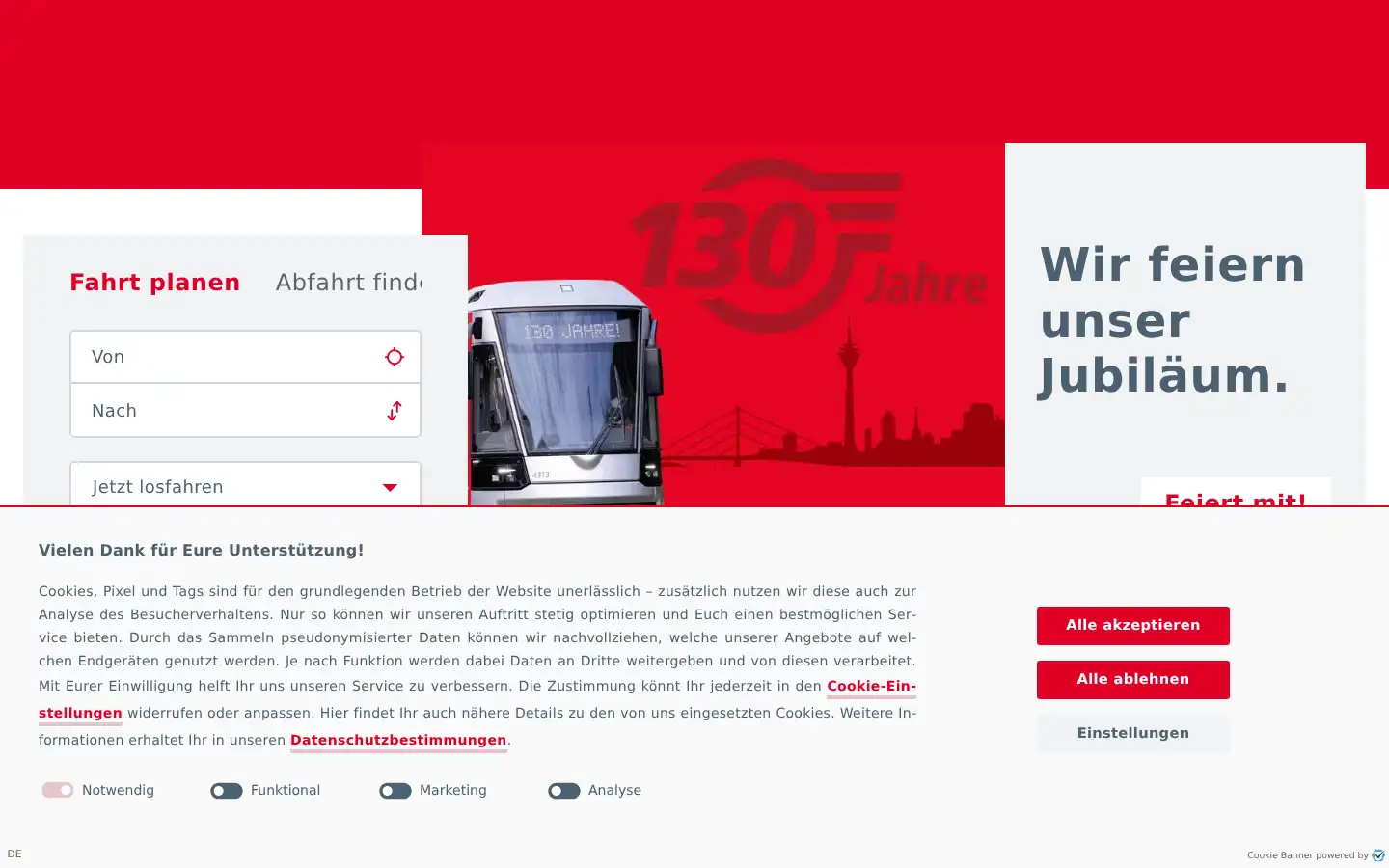 Screenshot of rheinbahn.de