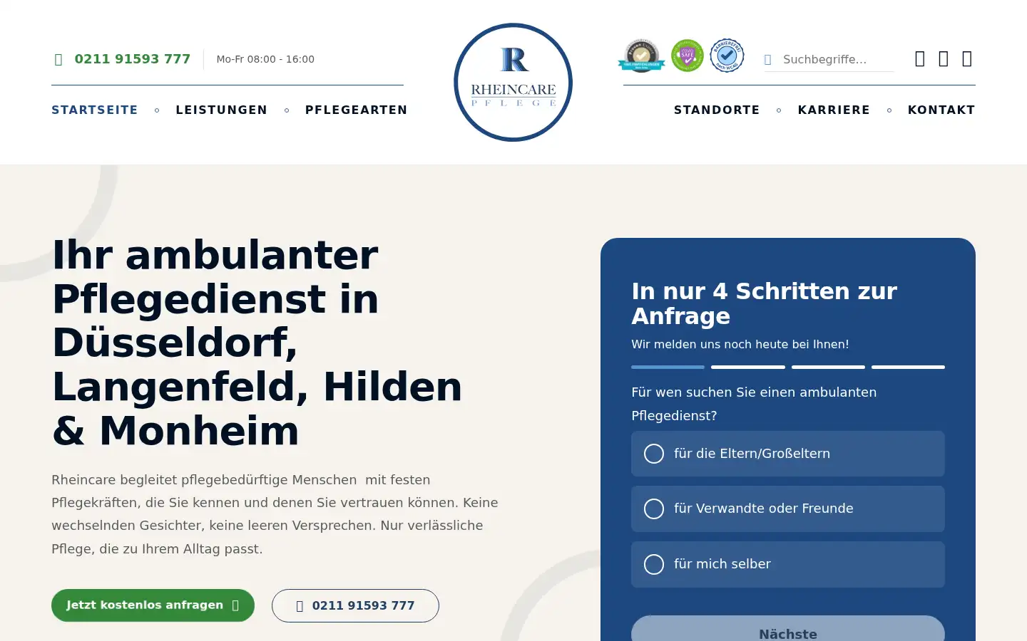 Screenshot of rheincare-pflege.de