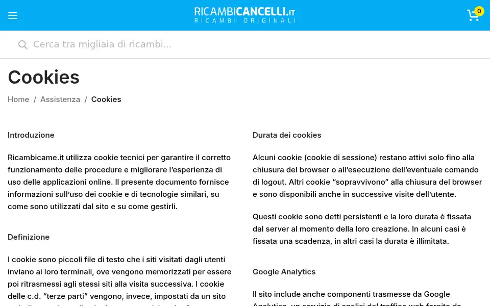 Screenshot of ricambicancelli.it