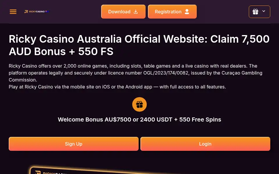 Screenshot of rickyscasino-au.net