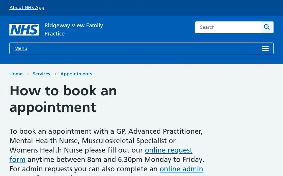 Screenshot of ridgewayviewfamilypractice.co.uk