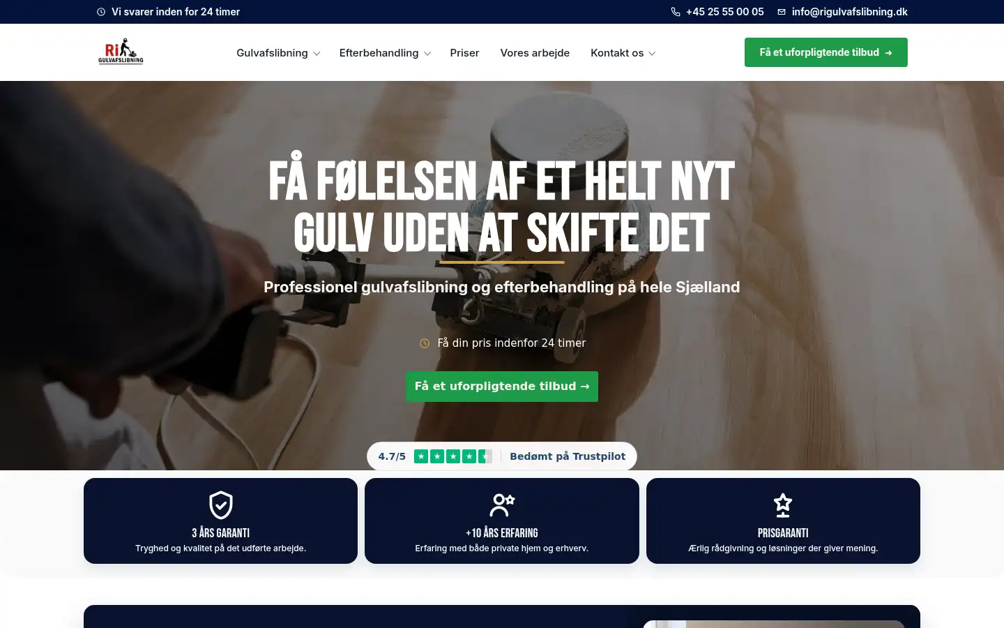 Screenshot of rigulvafslibning.dk