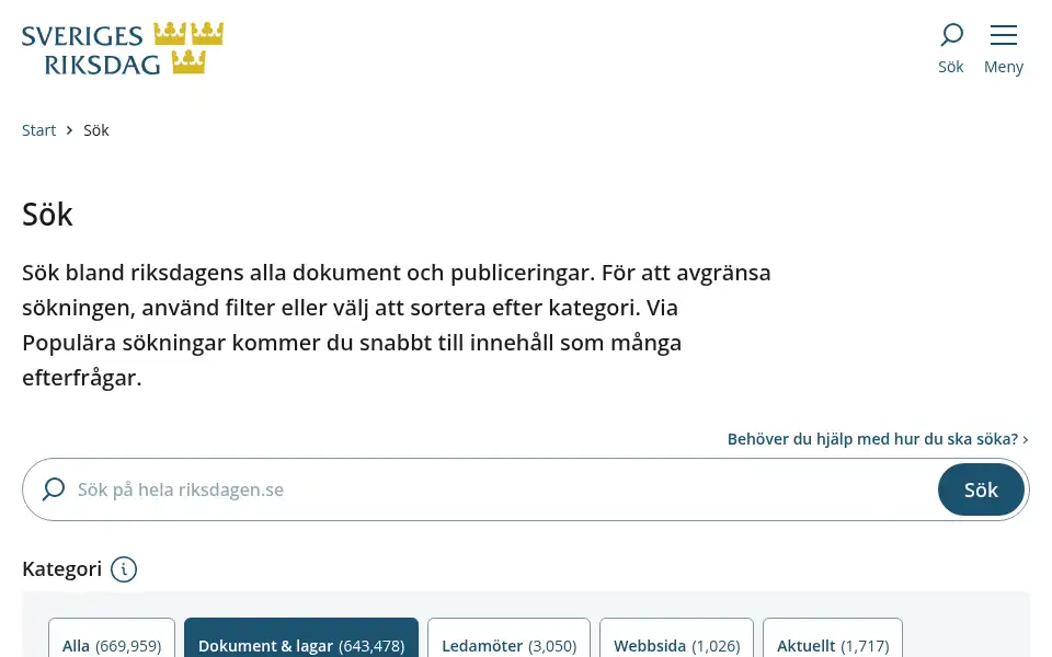 Screenshot of riksdagen.se