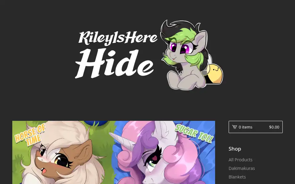 Screenshot of rileyisherehide.bigcartel.com