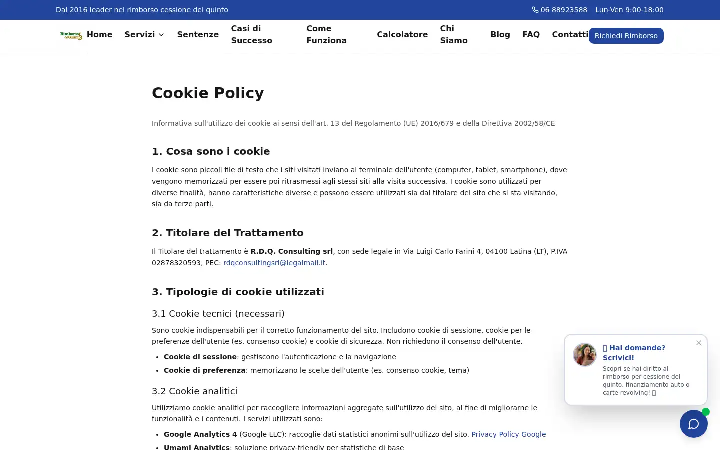 Screenshot of rimborsodelquinto.it