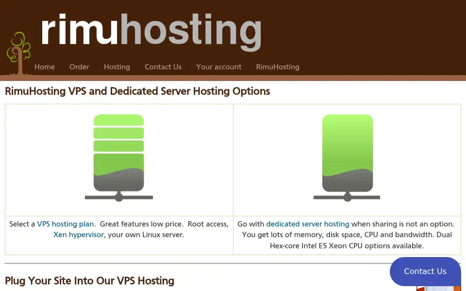 Screenshot of rimuhosting.com