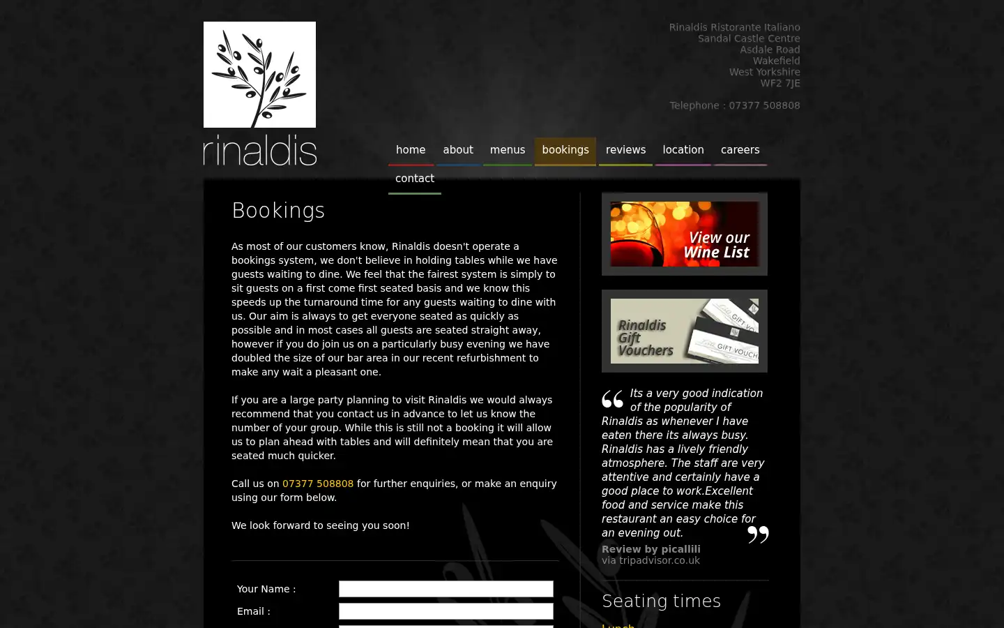 Screenshot of rinaldis-restaurant.co.uk