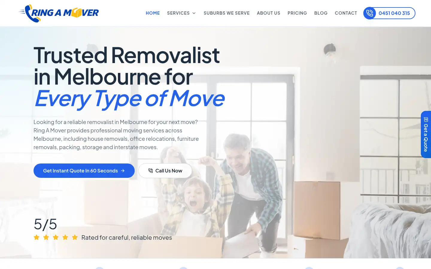 Screenshot of ringamover.com.au