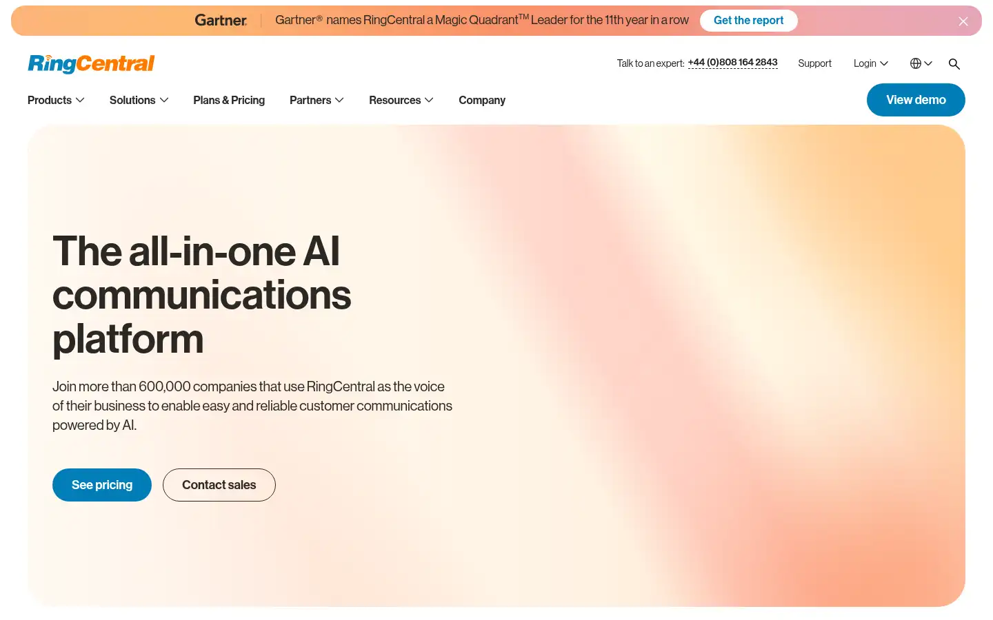 Screenshot of ringcentral.co.uk