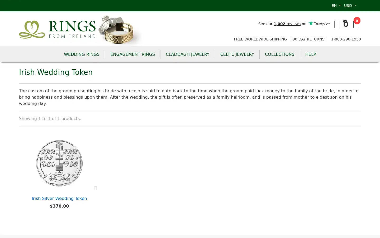 Screenshot of ringsfromireland.com