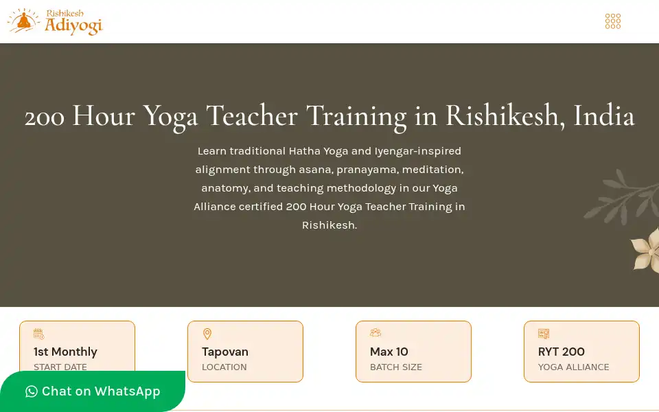 Screenshot of rishikeshadiyogi.com