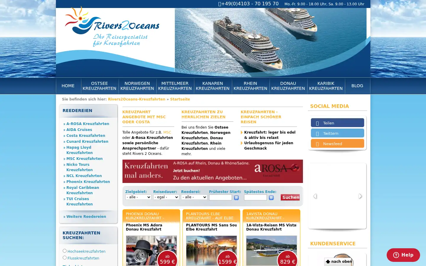 Screenshot of rivers2oceans-kreuzfahrten.de