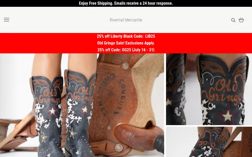 Screenshot of rivertrailmercantile.com
