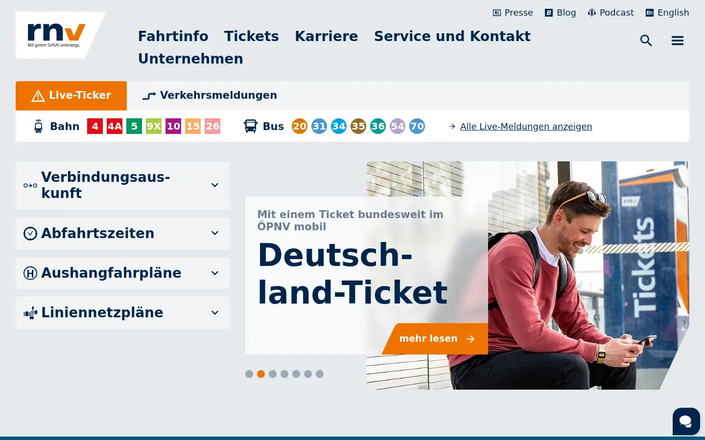 Screenshot of rnv-online.de