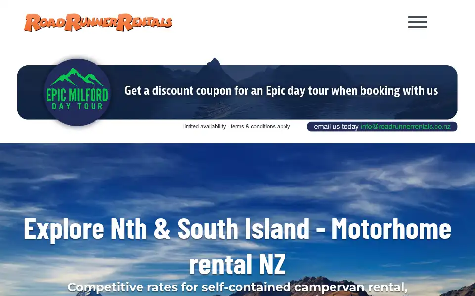 Screenshot of roadrunnerrentals.co.nz