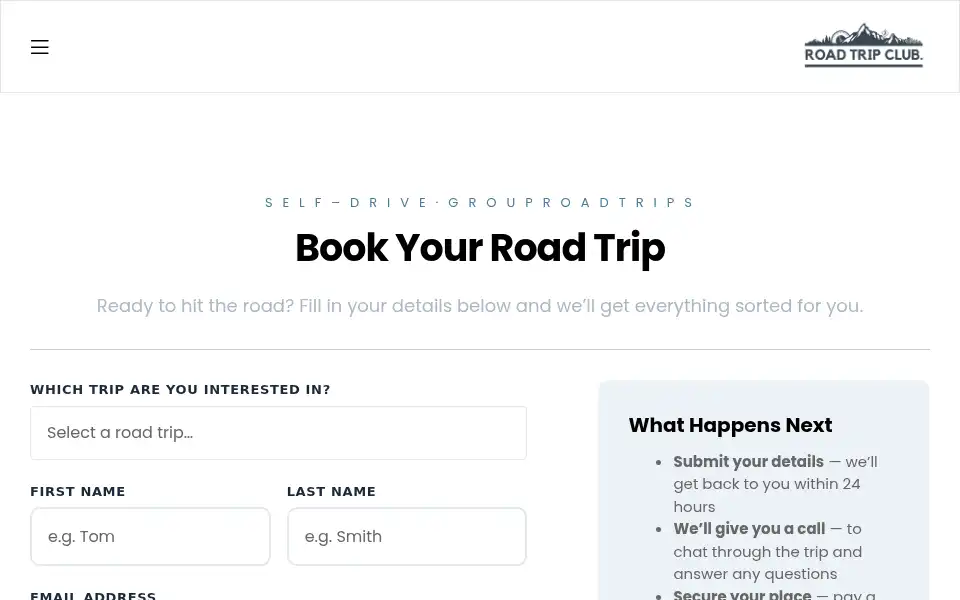 Screenshot of roadtripclub.co.uk