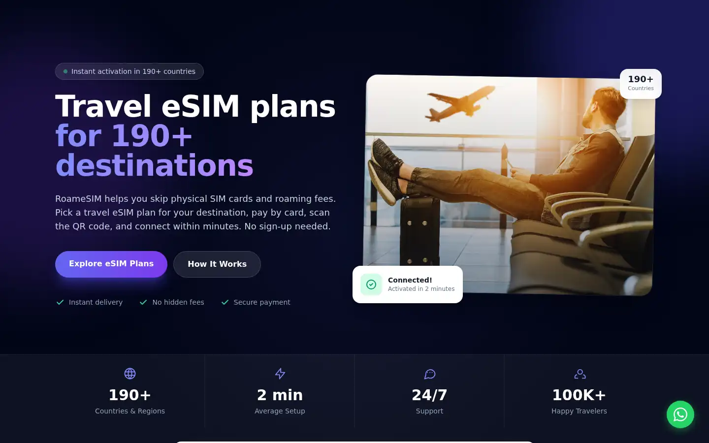 Screenshot of roamesim.io
