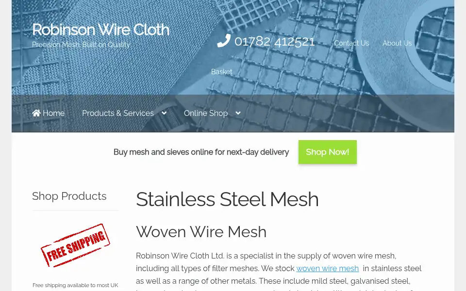 Screenshot of robinsonwirecloth.co.uk
