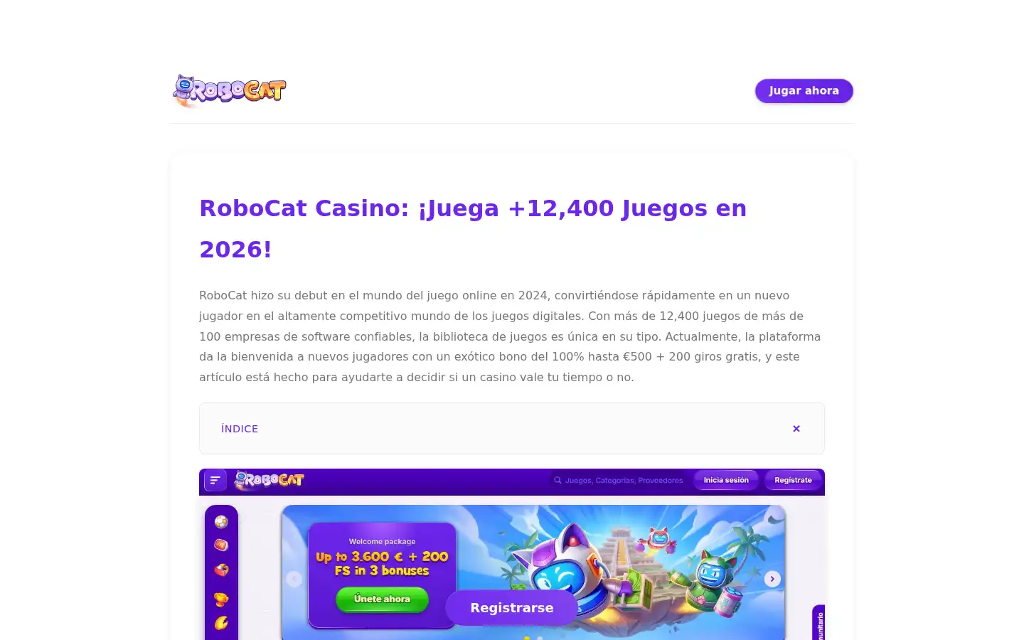 Screenshot of robocat-casino.com.es