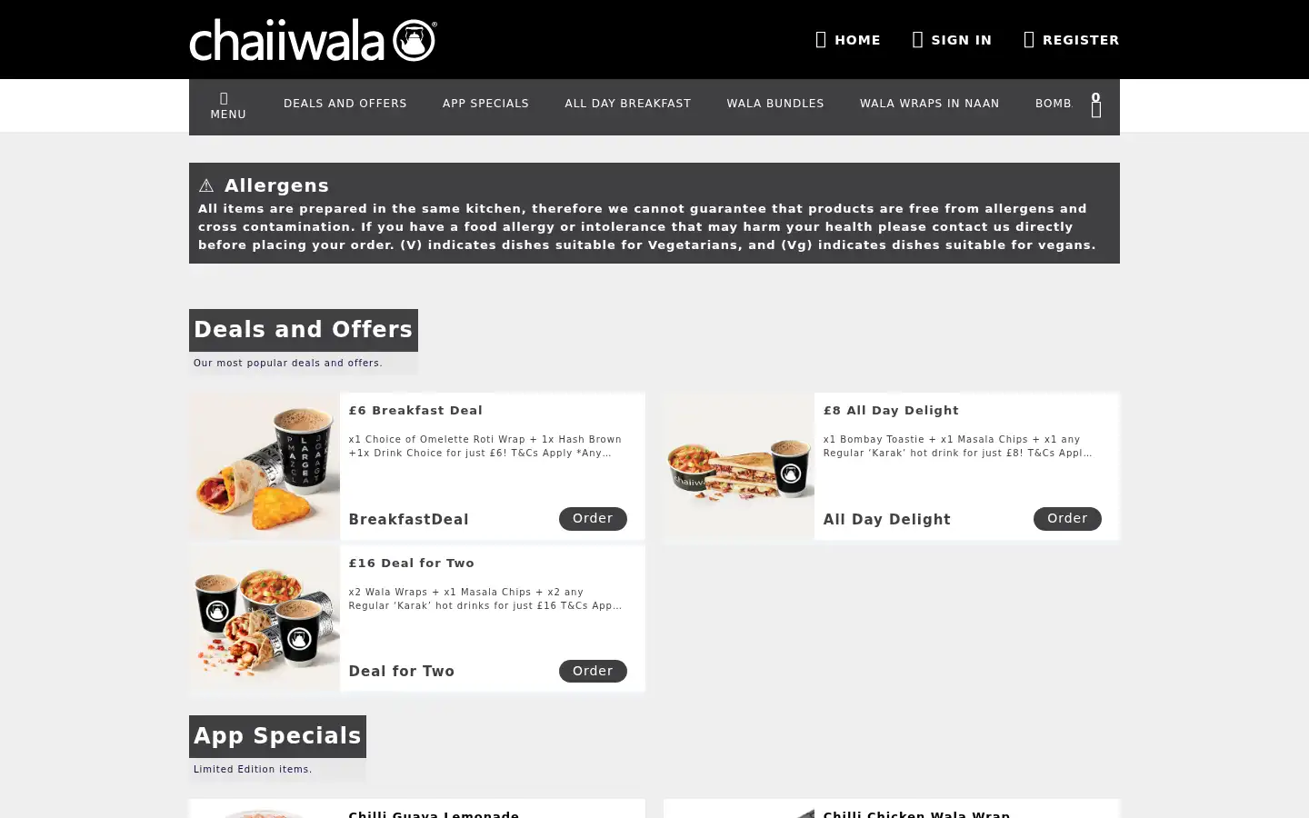 Screenshot of rochdale.chaiiwala.co.uk