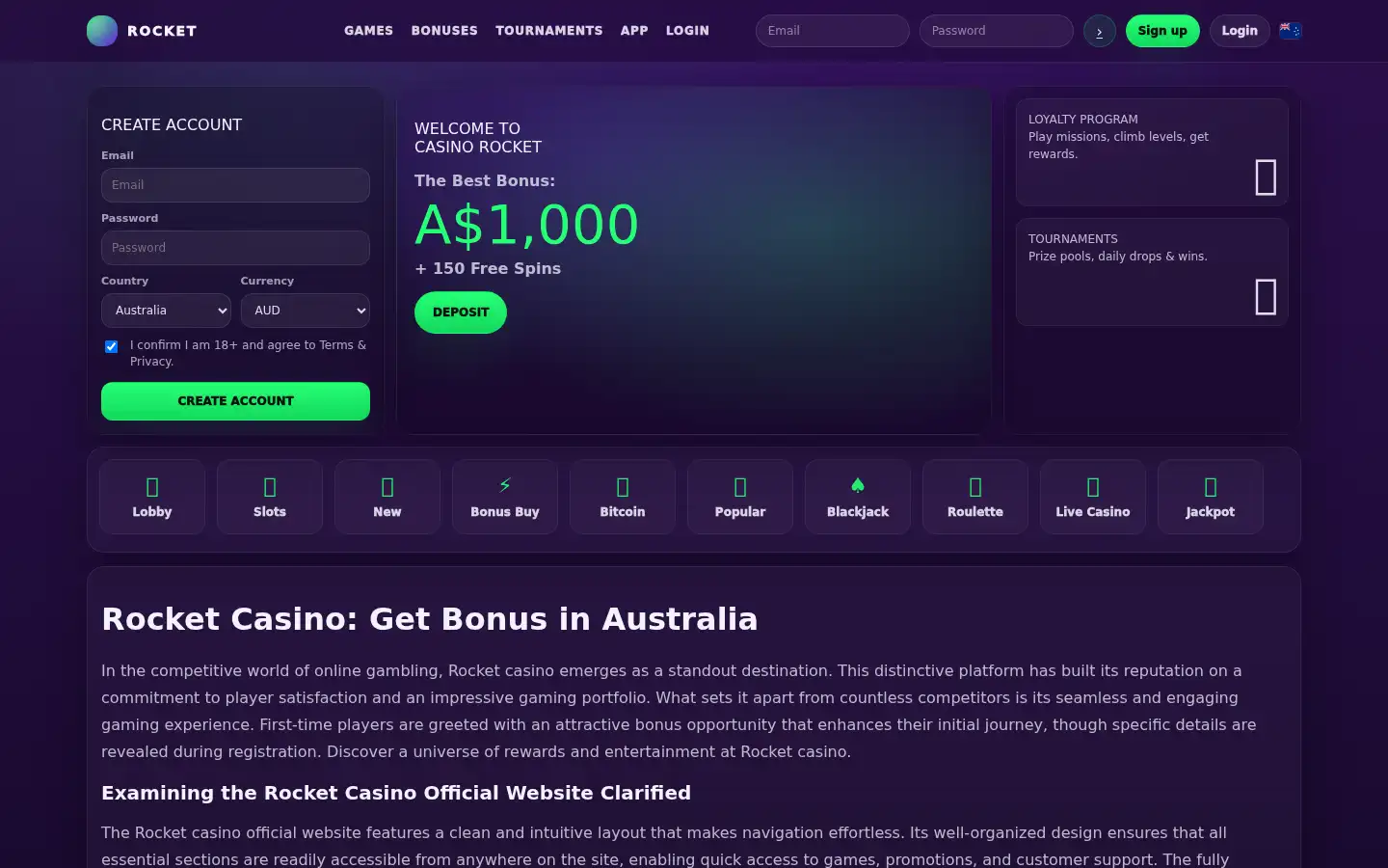 Screenshot of rocketaus.com