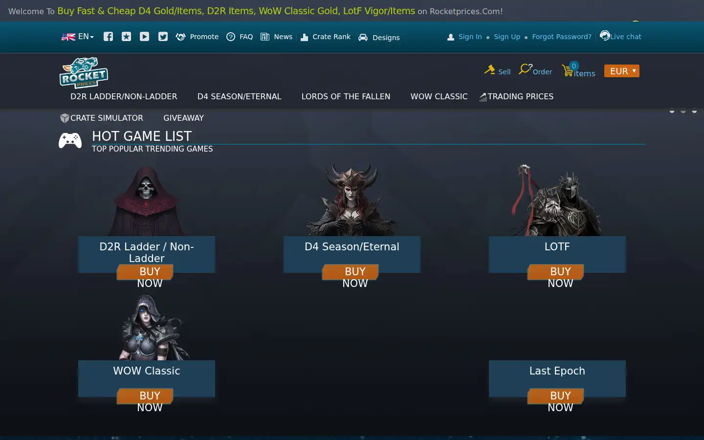 Screenshot of rocketprices.com
