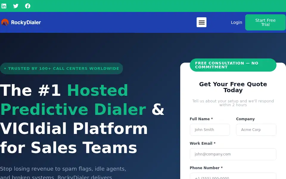 Screenshot of rockydialer.com