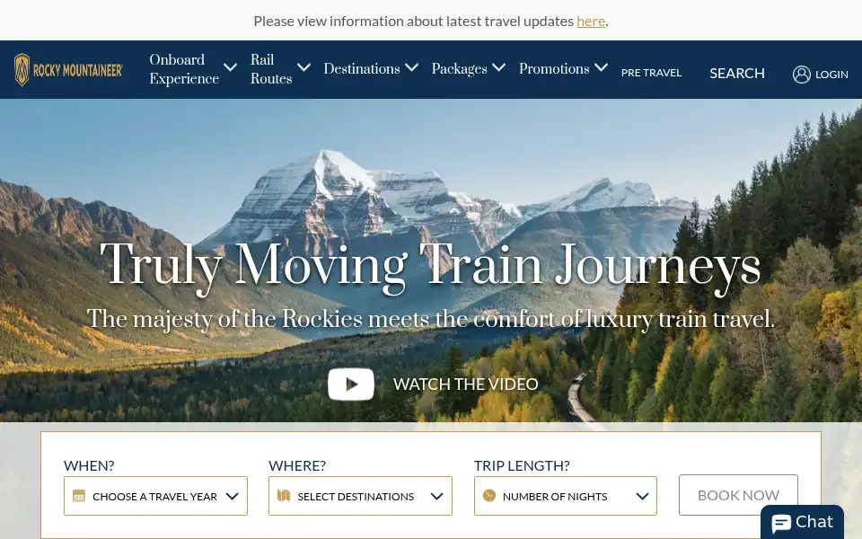 Screenshot of rockymountaineer.com