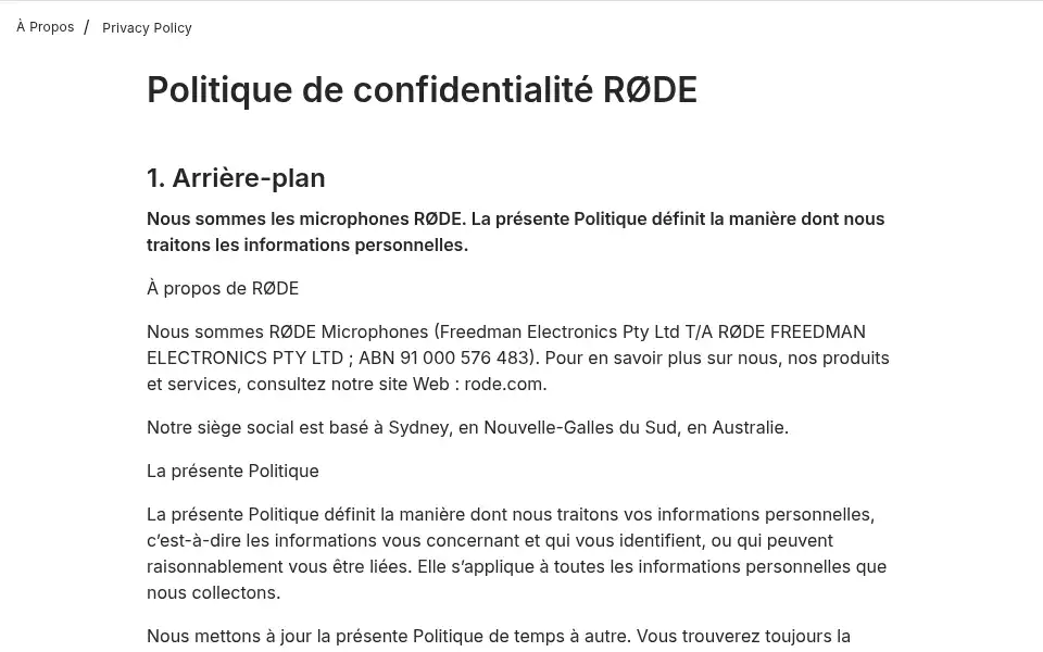 Screenshot of rode.com