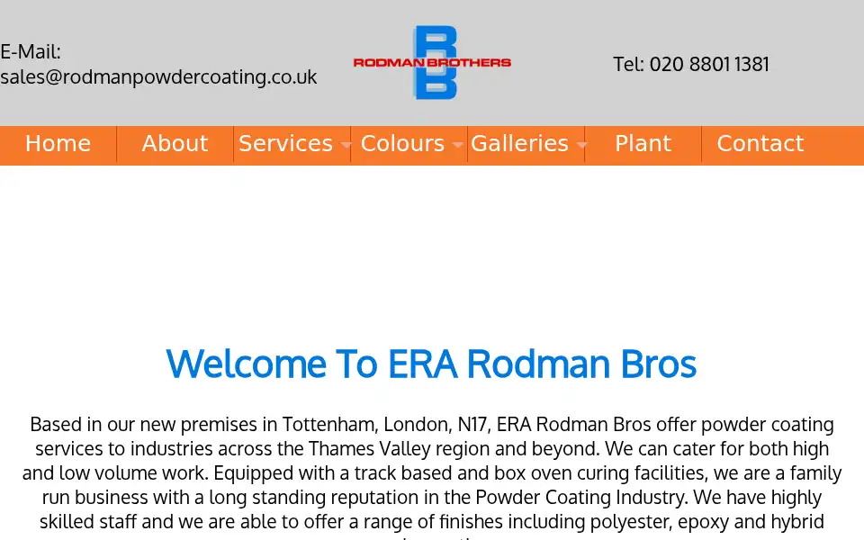 Screenshot of rodmanpowdercoating.co.uk