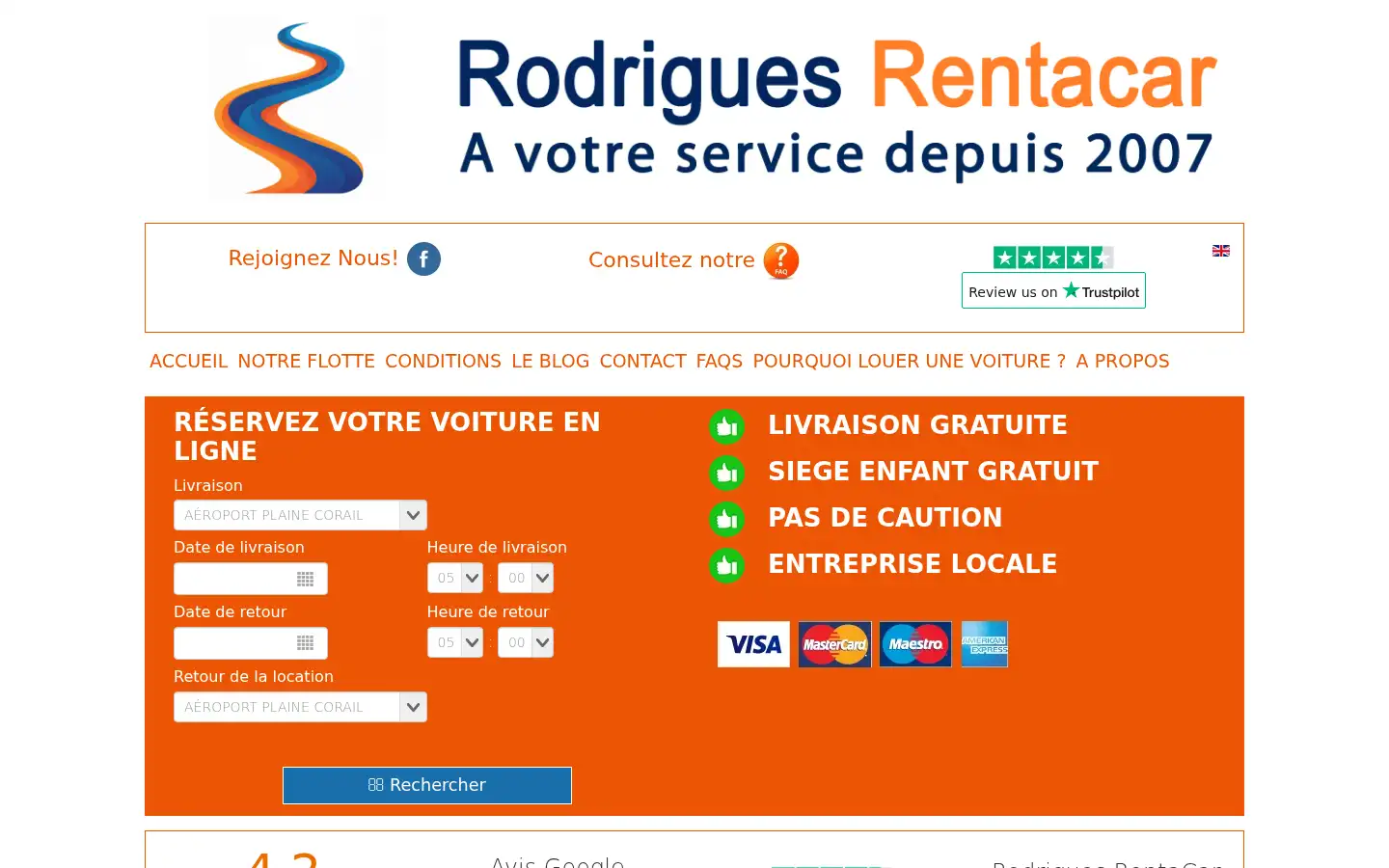 Screenshot of rodrigues-rentacar.com