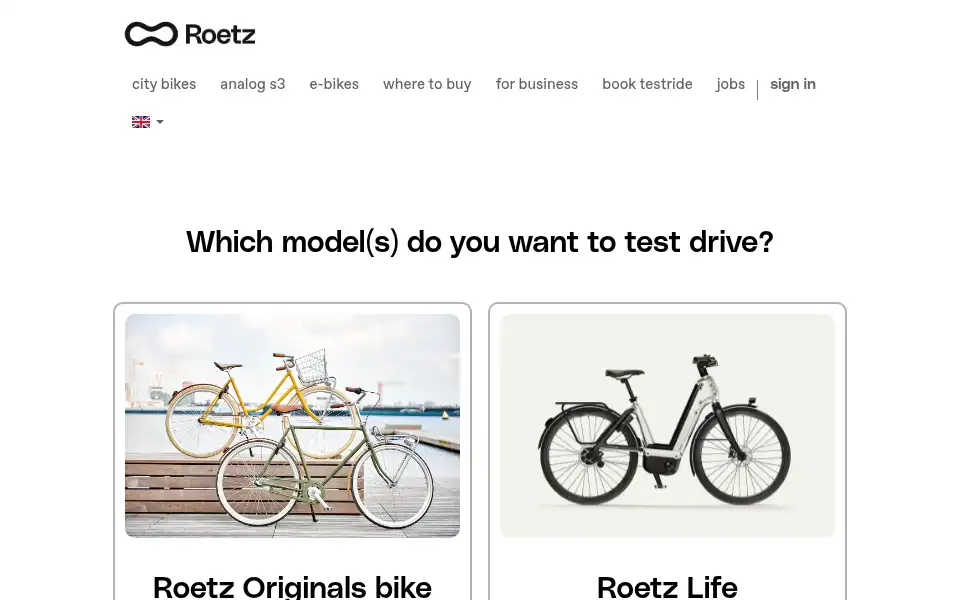 Screenshot of roetz-bikes.com