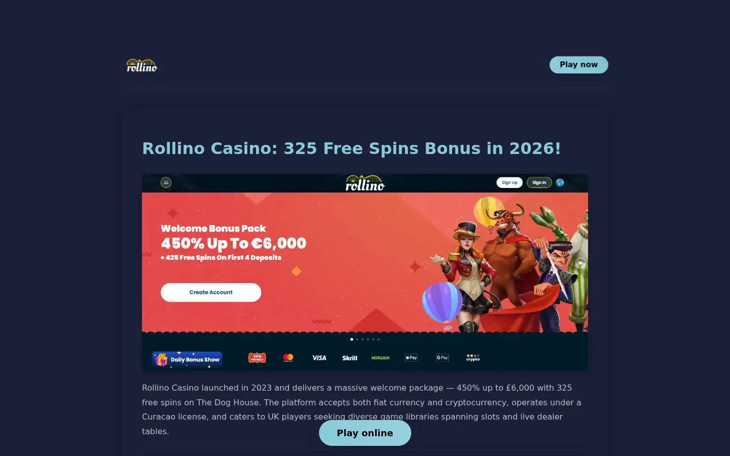 Screenshot of rollinocasino.me.uk