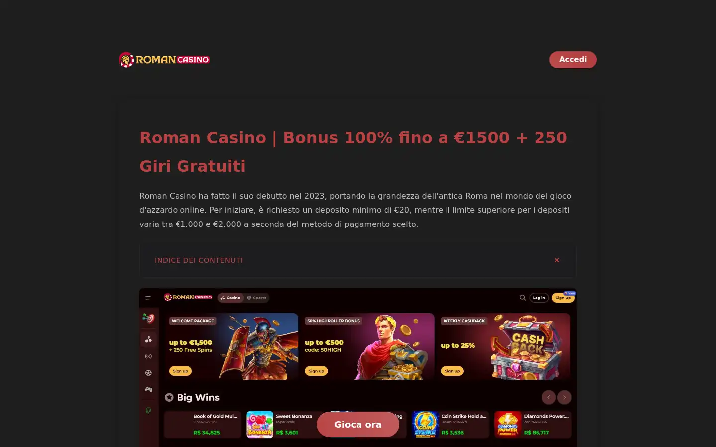 Screenshot of romancasino.it.com
