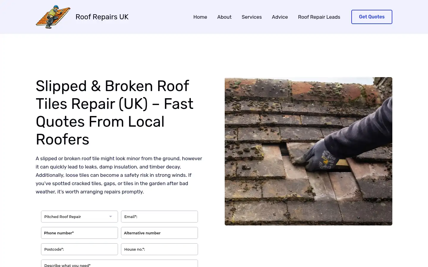 Screenshot of roof-repairs.uk
