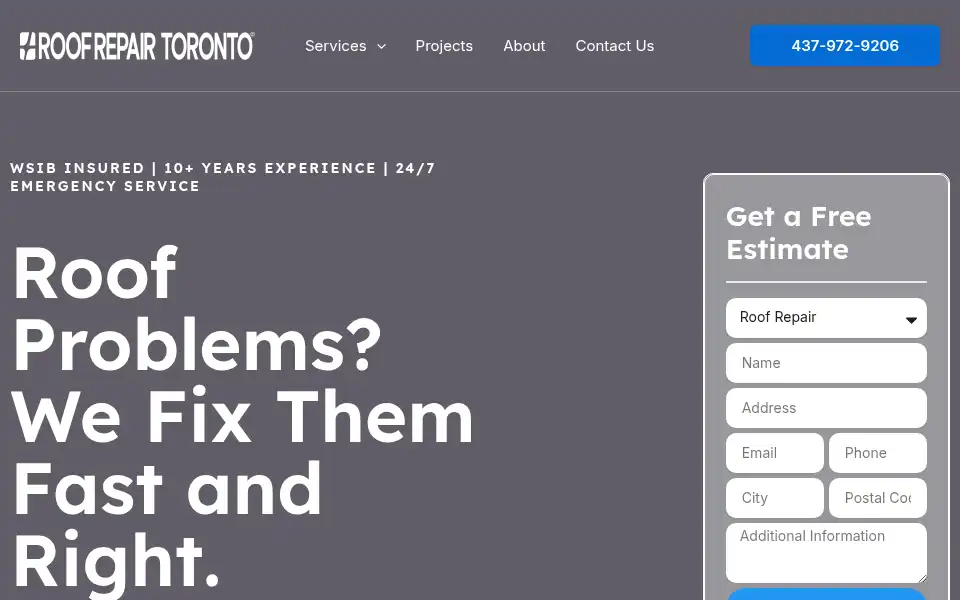 Screenshot of roofrepairtoronto.com