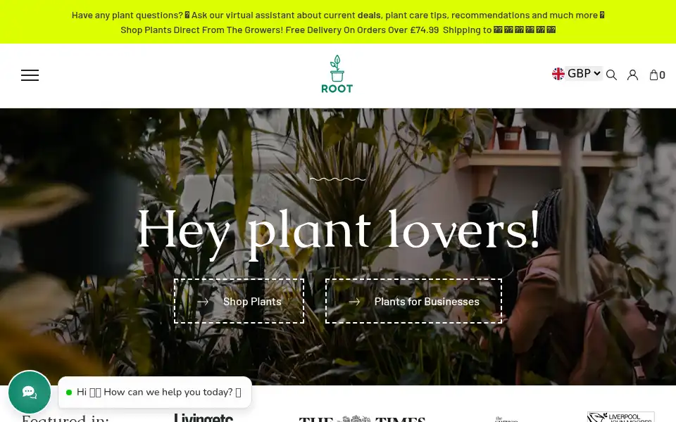 Screenshot of root-houseplants.com