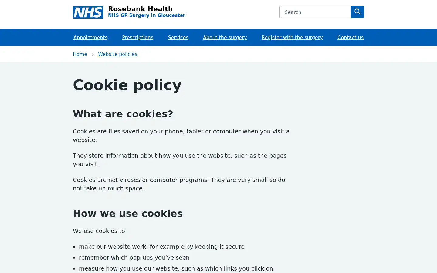 Screenshot of rosebankhealth.nhs.uk