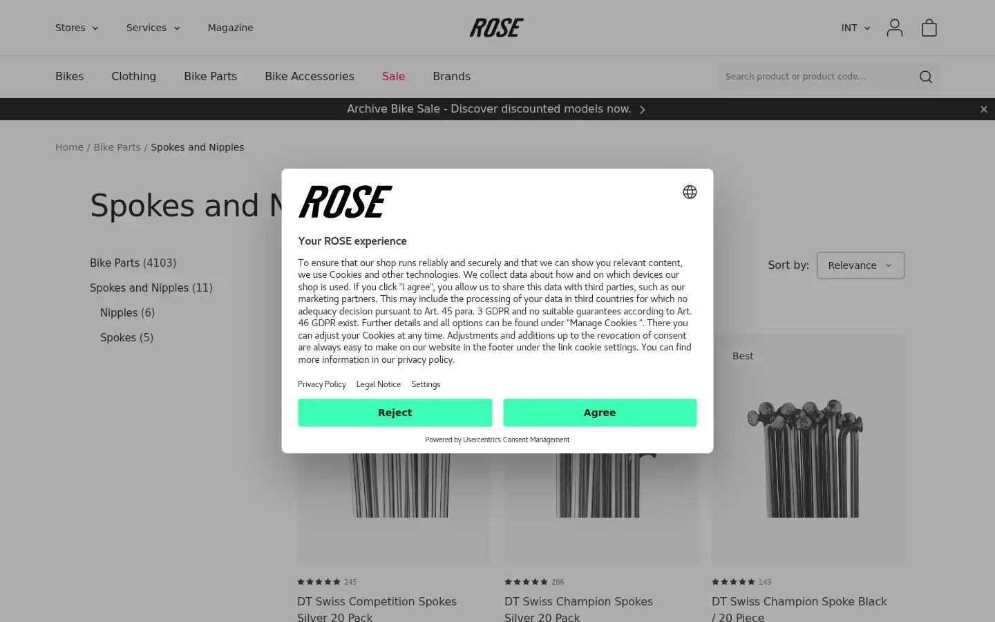 Screenshot of rosebikes.com