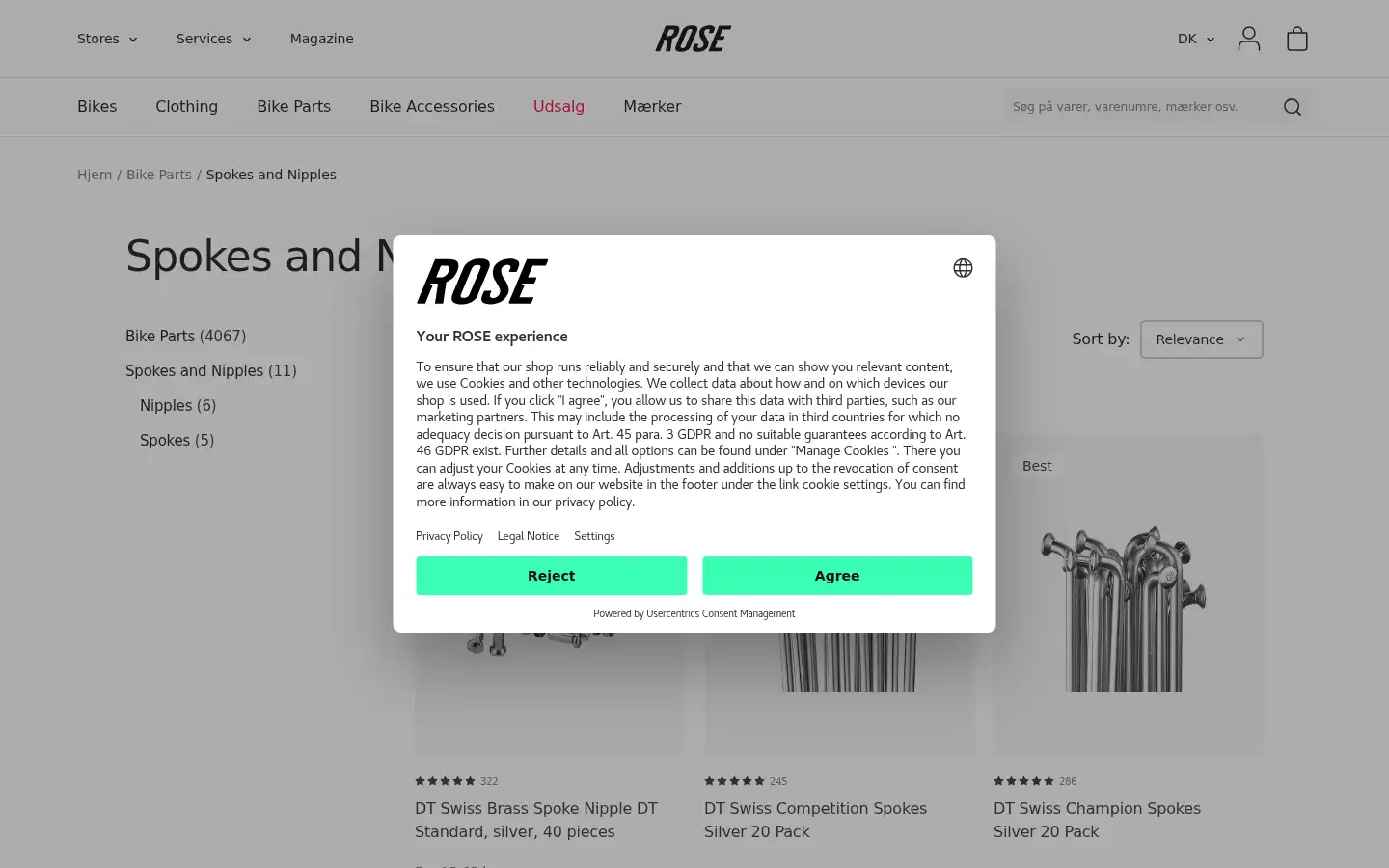 Screenshot of rosebikes.dk