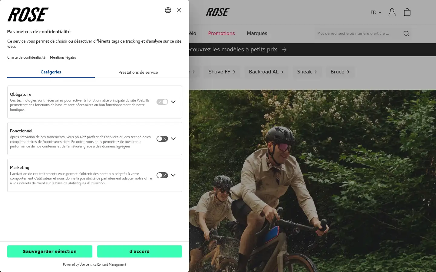 Screenshot of rosebikes.fr